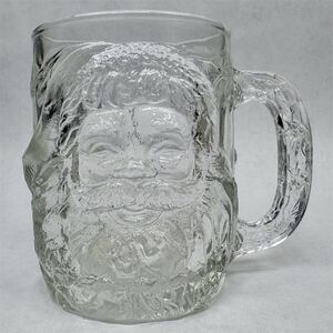Vintage Luminarc Glass Santa Claus Christmas Mug 3D Design Collectible